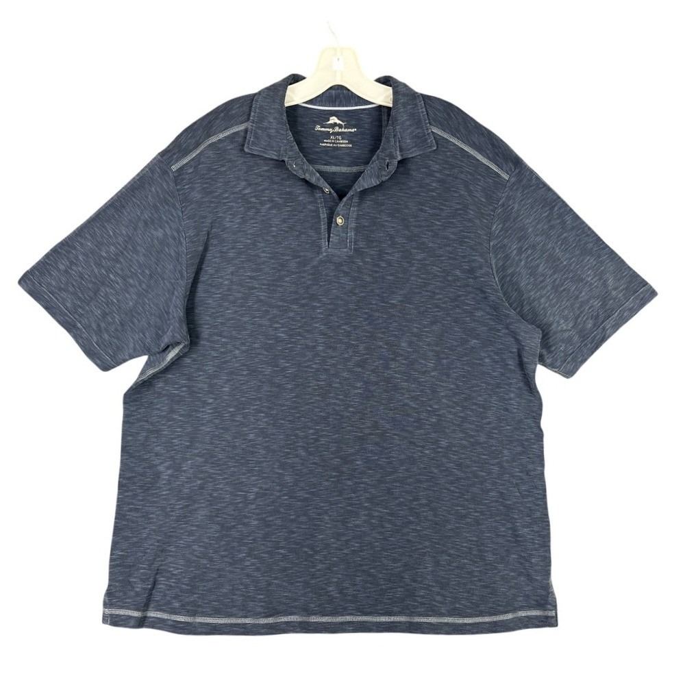 Tommy Bahama Shirt Mens XL Blue Polo‎ Tencel Blend Resortwear Modern Classic